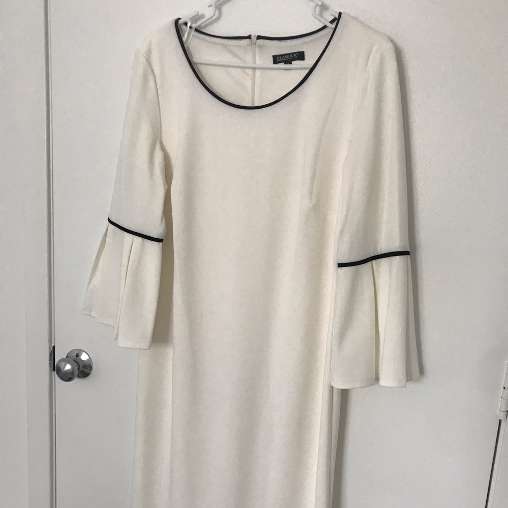 White Dress knee-length with Trumpet Sleeves
